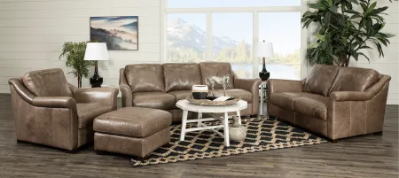 Tex Taupe Leather Ottoman