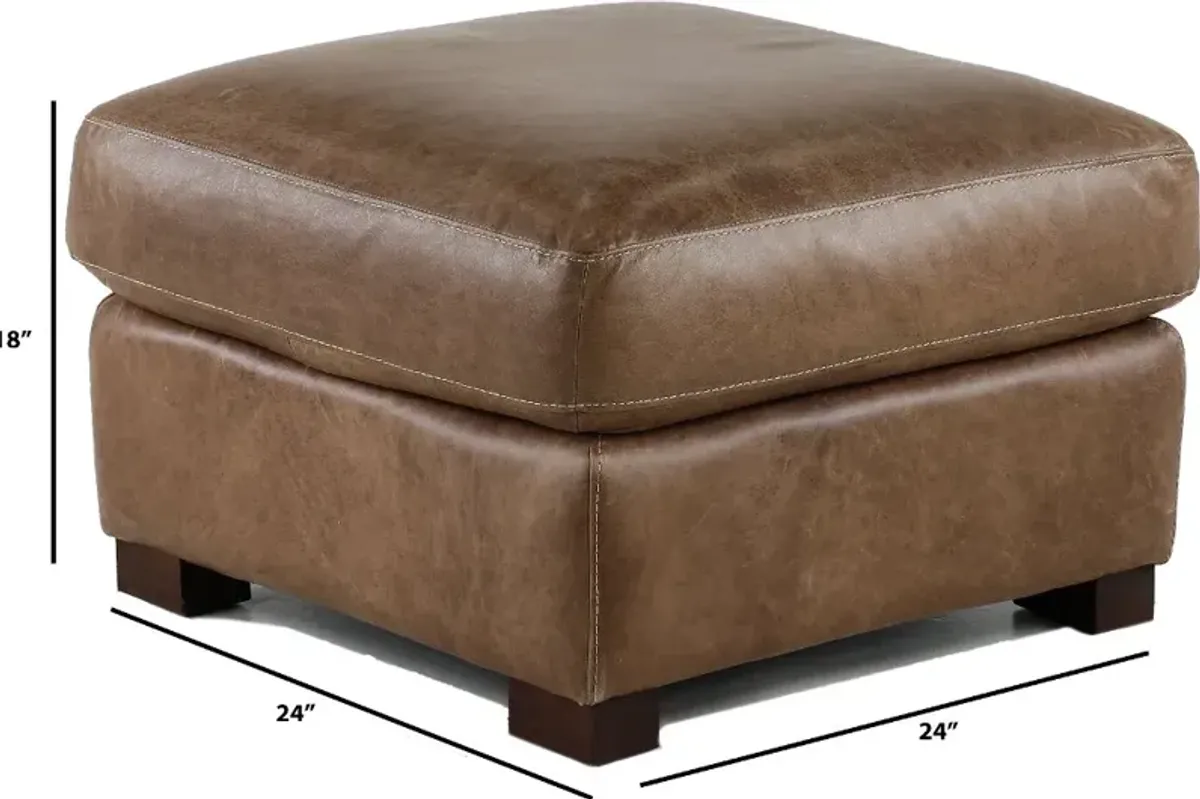 Tex Taupe Leather Ottoman