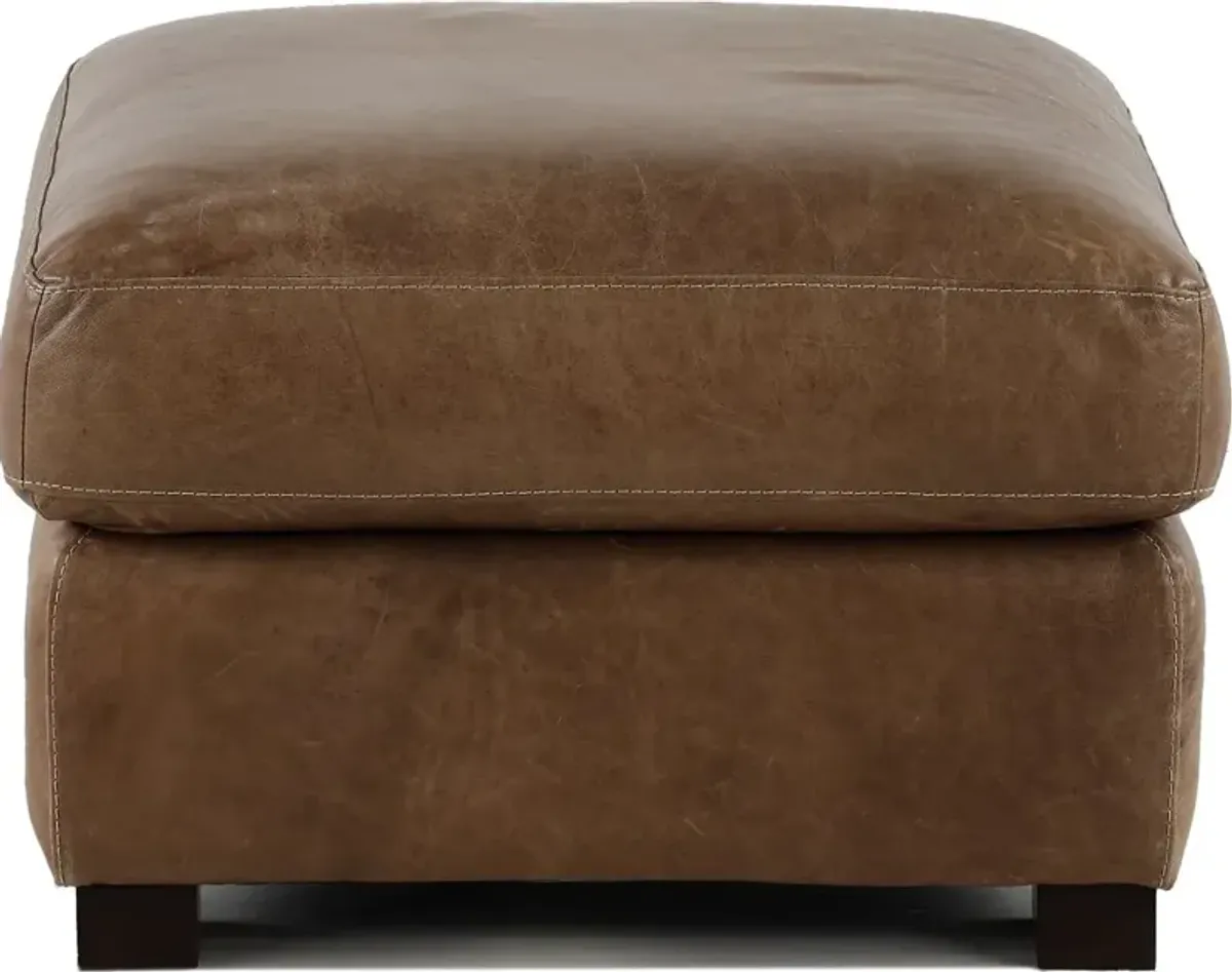 Tex Taupe Leather Ottoman