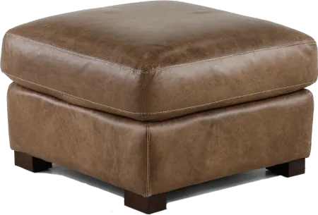Tex Taupe Leather Ottoman