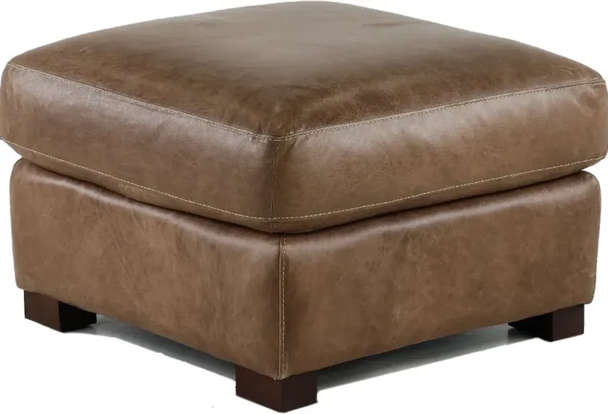 Tex Taupe Leather Ottoman