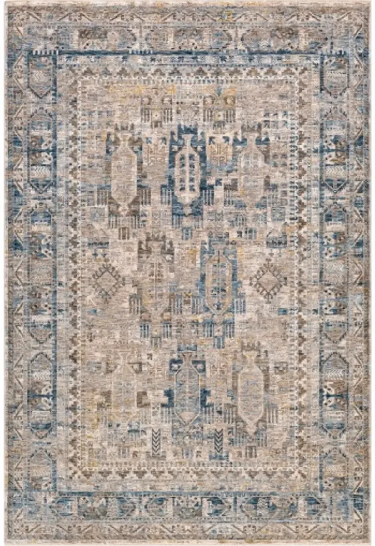 Mirabel 5 x 8 Traditional Navy Denim and Cream Area Rug