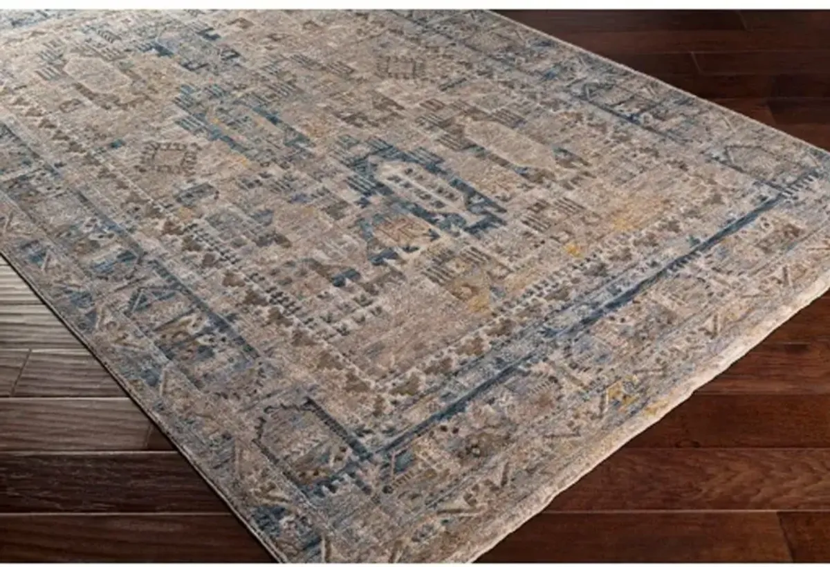 Mirabel 8 x 10 Traditional Navy Denim and Cream Area Rug