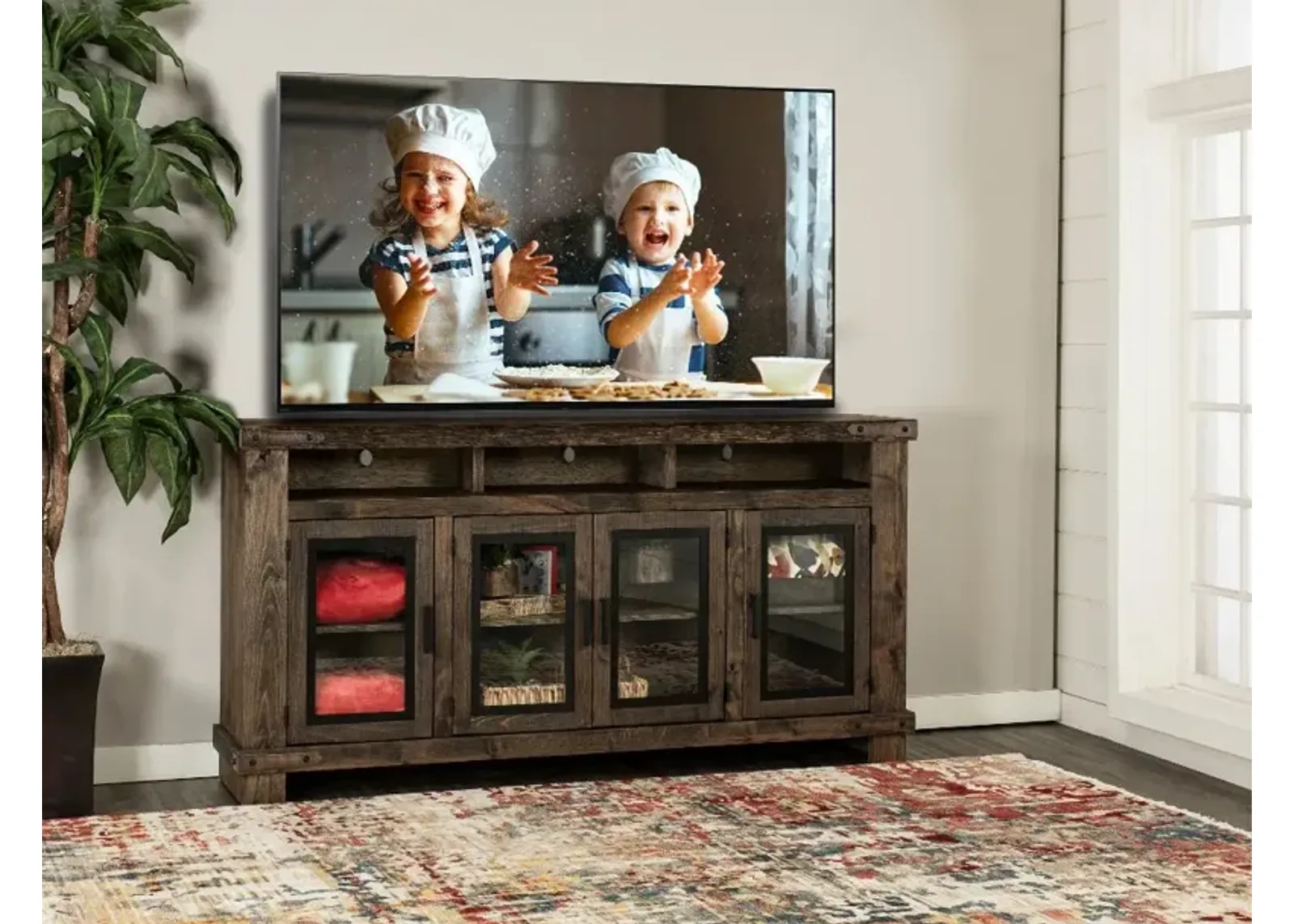 Sawyer Rustic Brown Farmhouse 78 Inch TV Stand