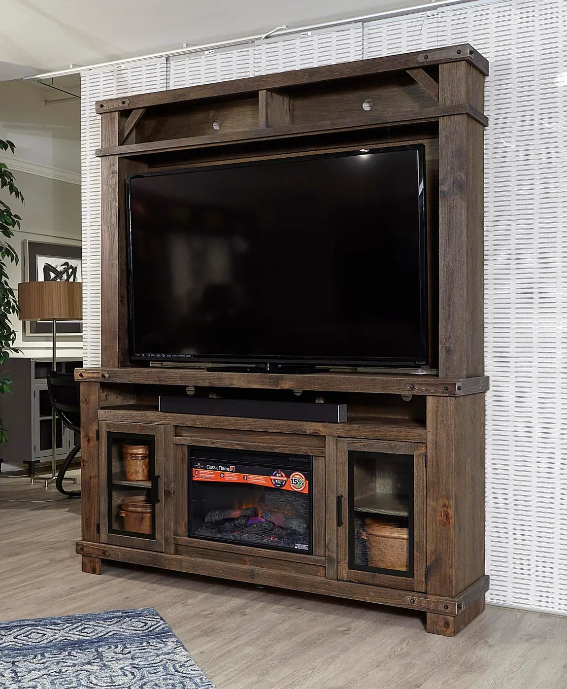 Sawyer Rustic Medium Brown Fireplace Entertainment Center