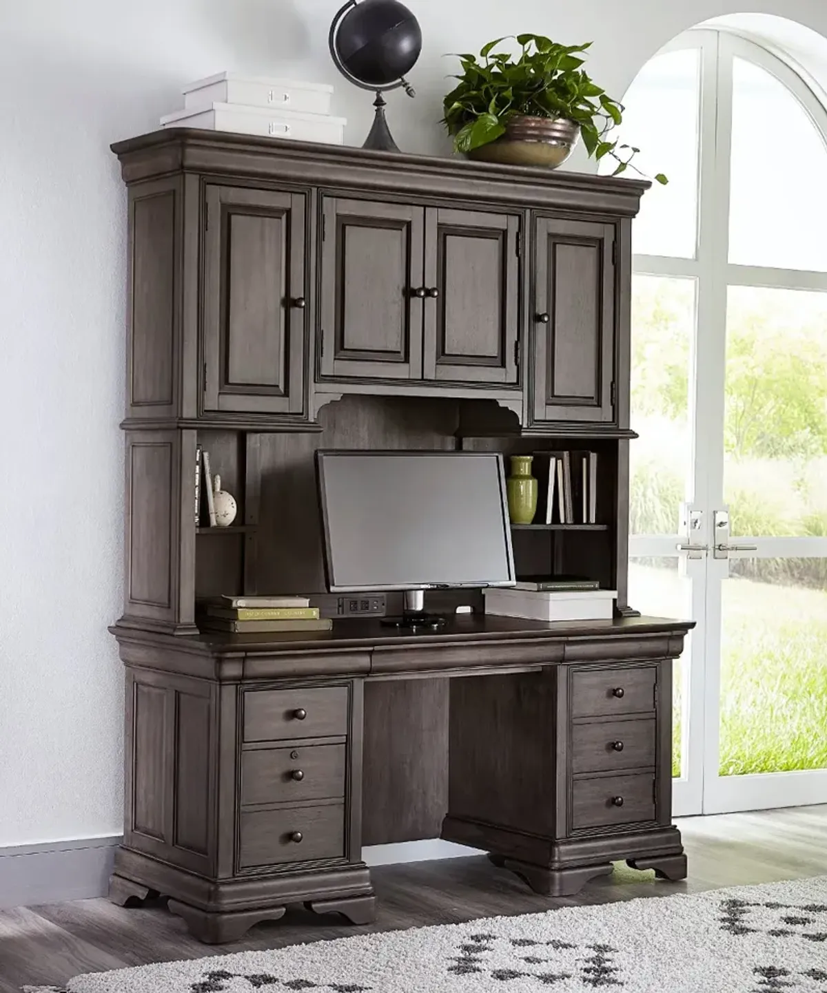 Sinclair Ash Gray Credenza and Hutch