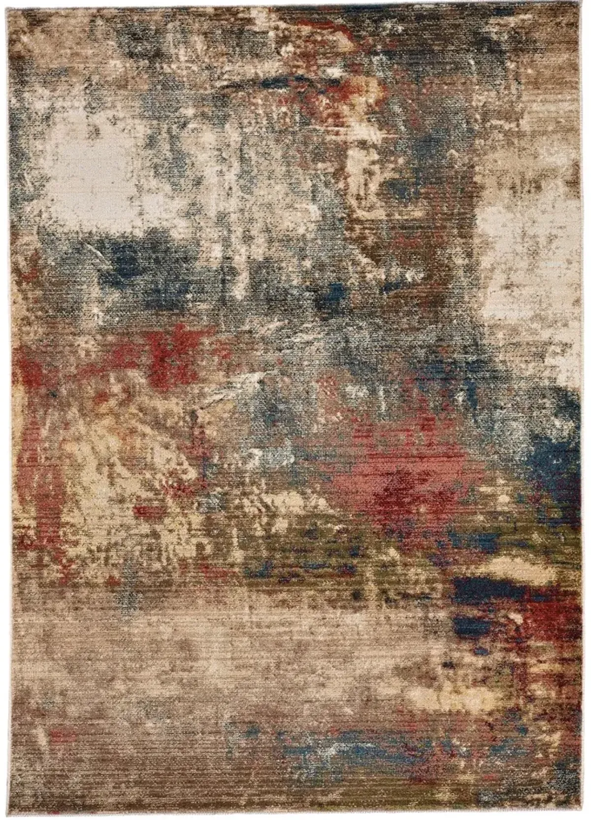 Landis-Abstract 8 x 10 Large Distressed Beige, Blue, and Red Area Rug