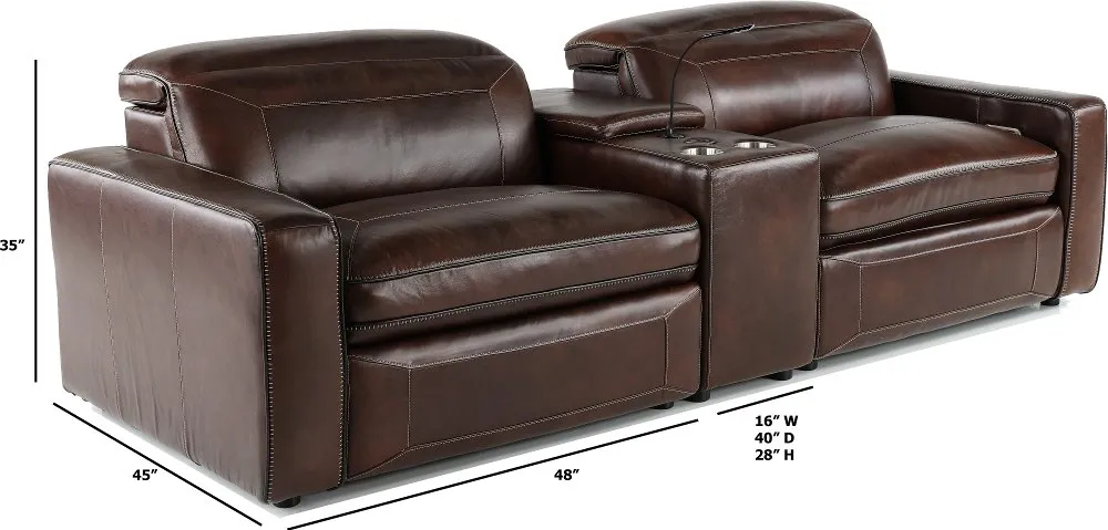 Spaces Brown Leather Power Reclining Sofa with Console