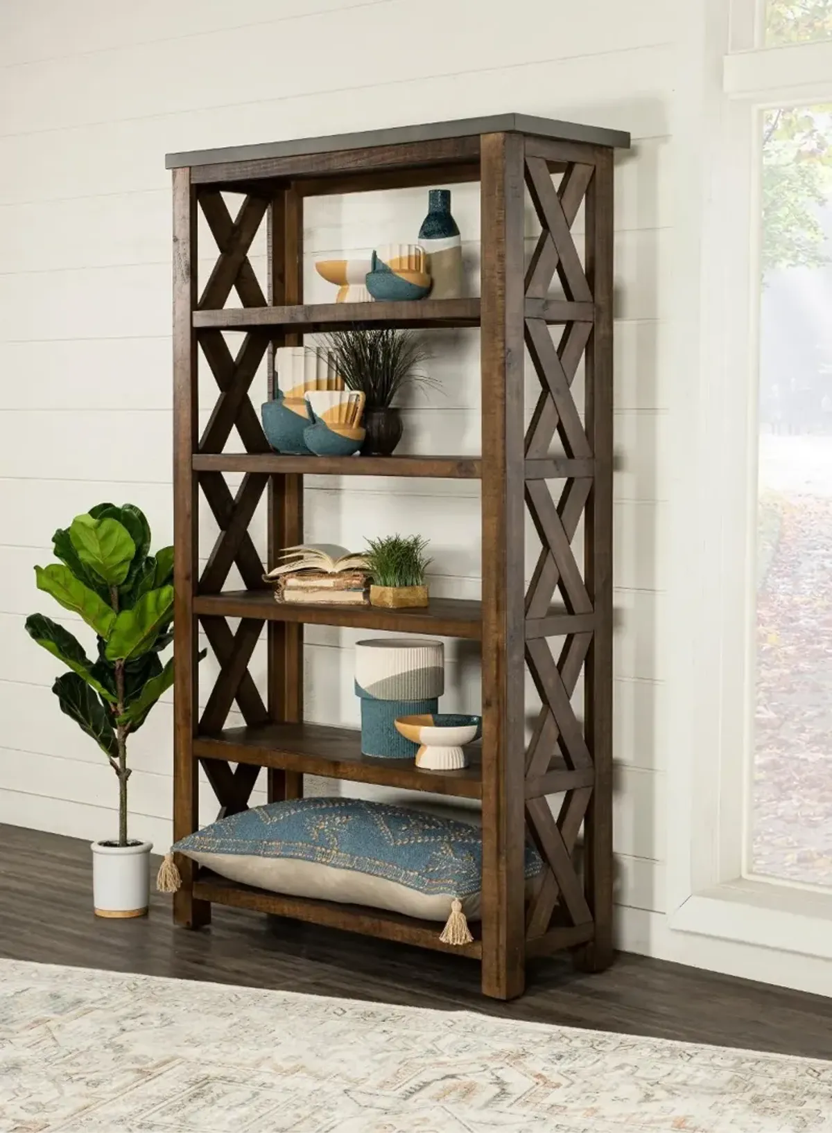 Jasper Rustic Open Shelf Bookcase