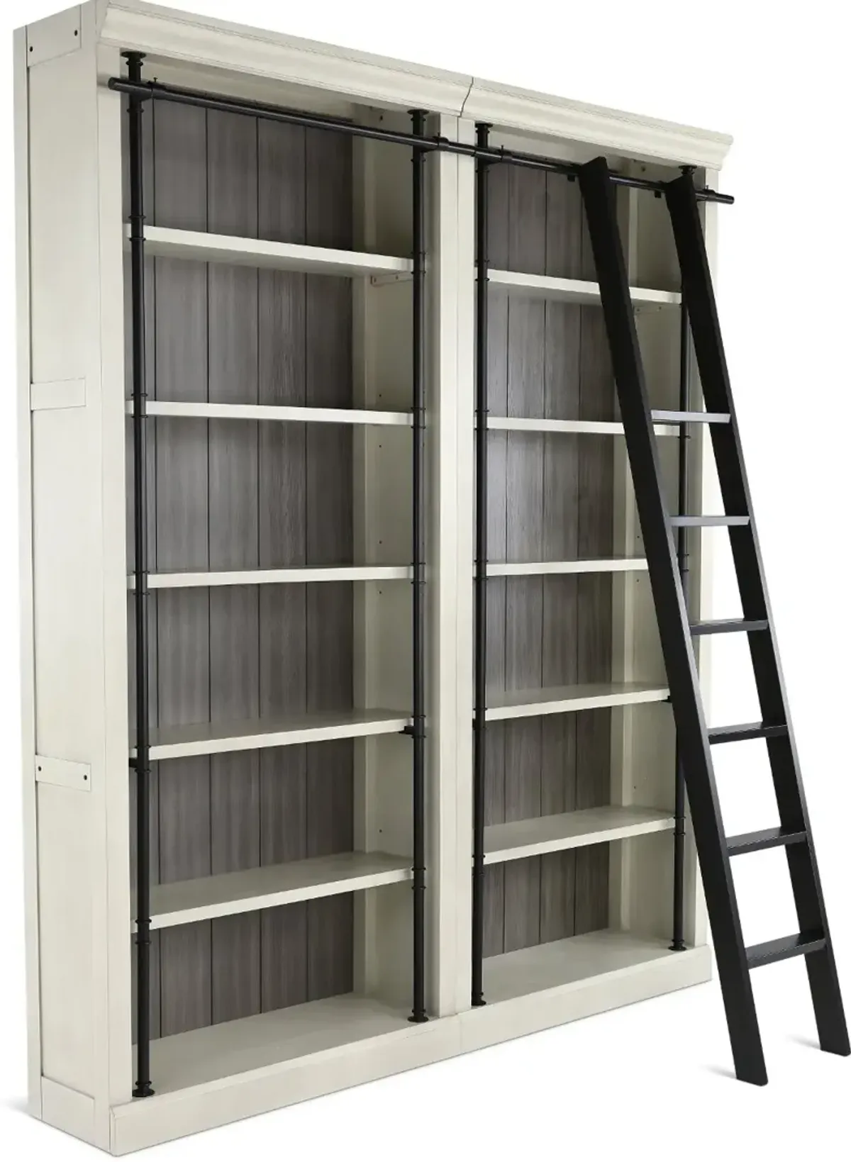 Toulouse Country Chic White Bookcase and Ladder Set