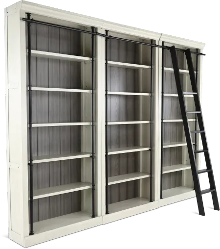Toulouse White 4 Piece Bookcase with Metal Ladder