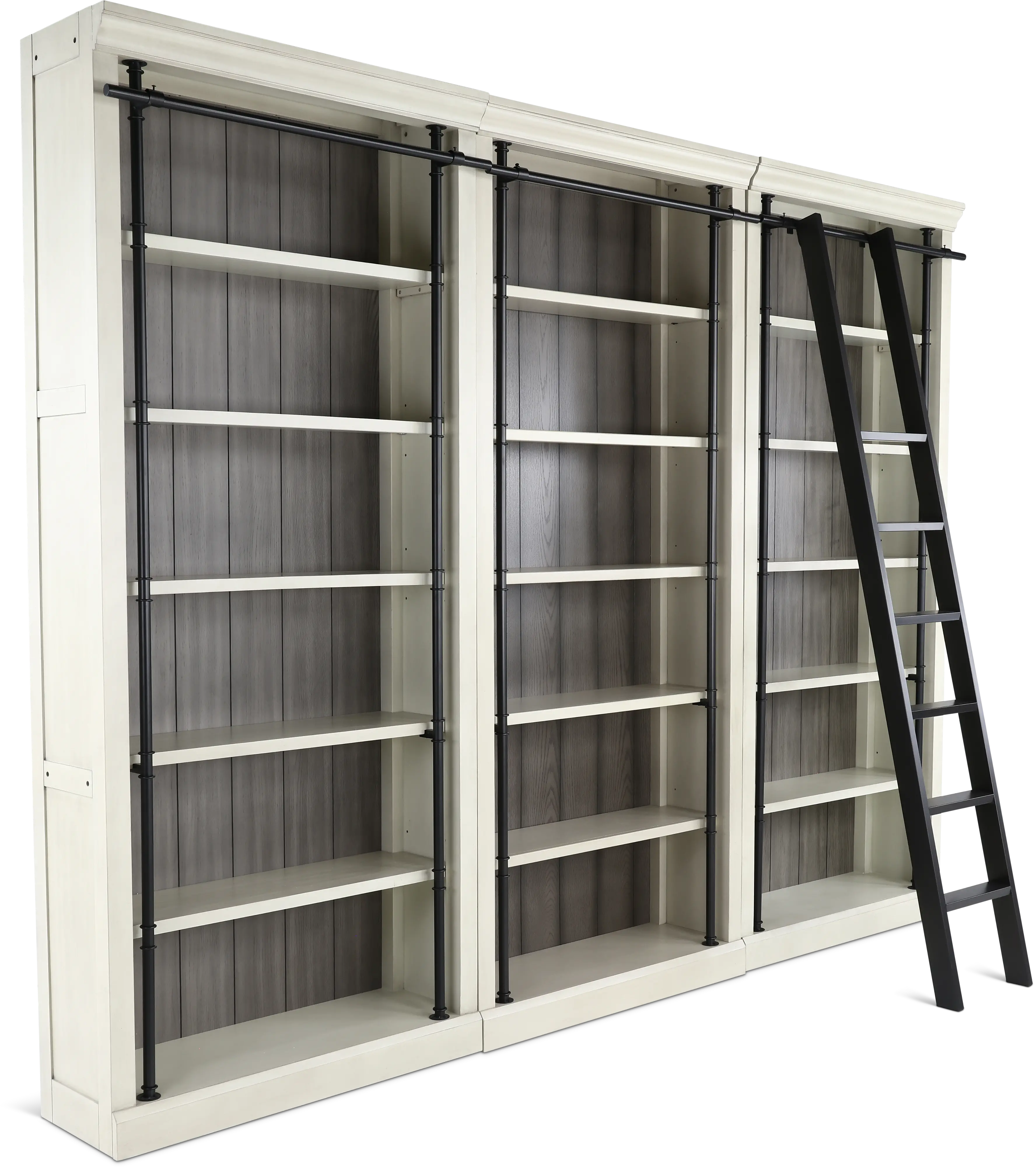 Toulouse White 4 Piece Bookcase with Metal Ladder