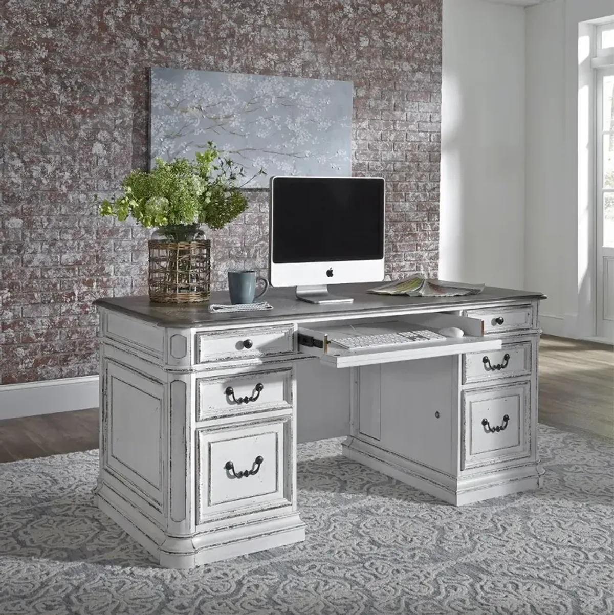 Magnolia Manor Antique White Jr. Executive Desk