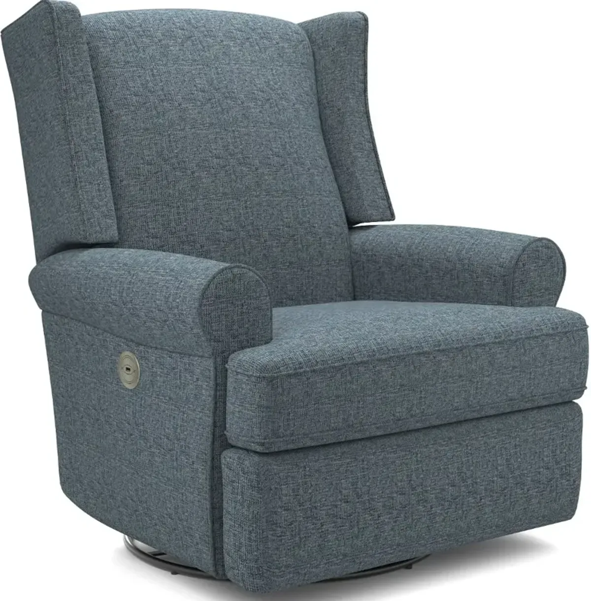 Logan Denim Blue Power Glider Recliner with Swivel