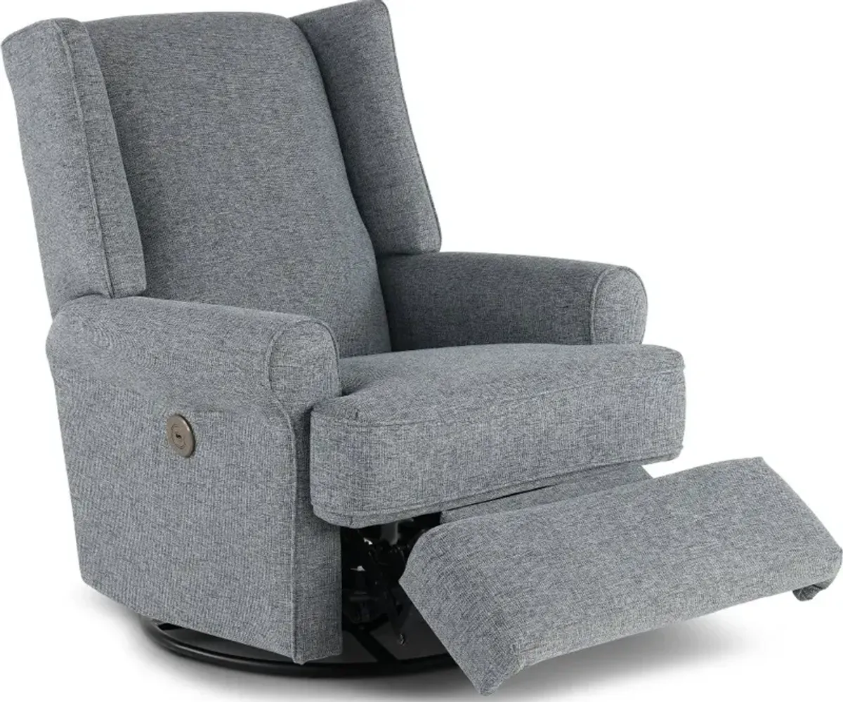 Logan Denim Blue Power Glider Recliner with Swivel