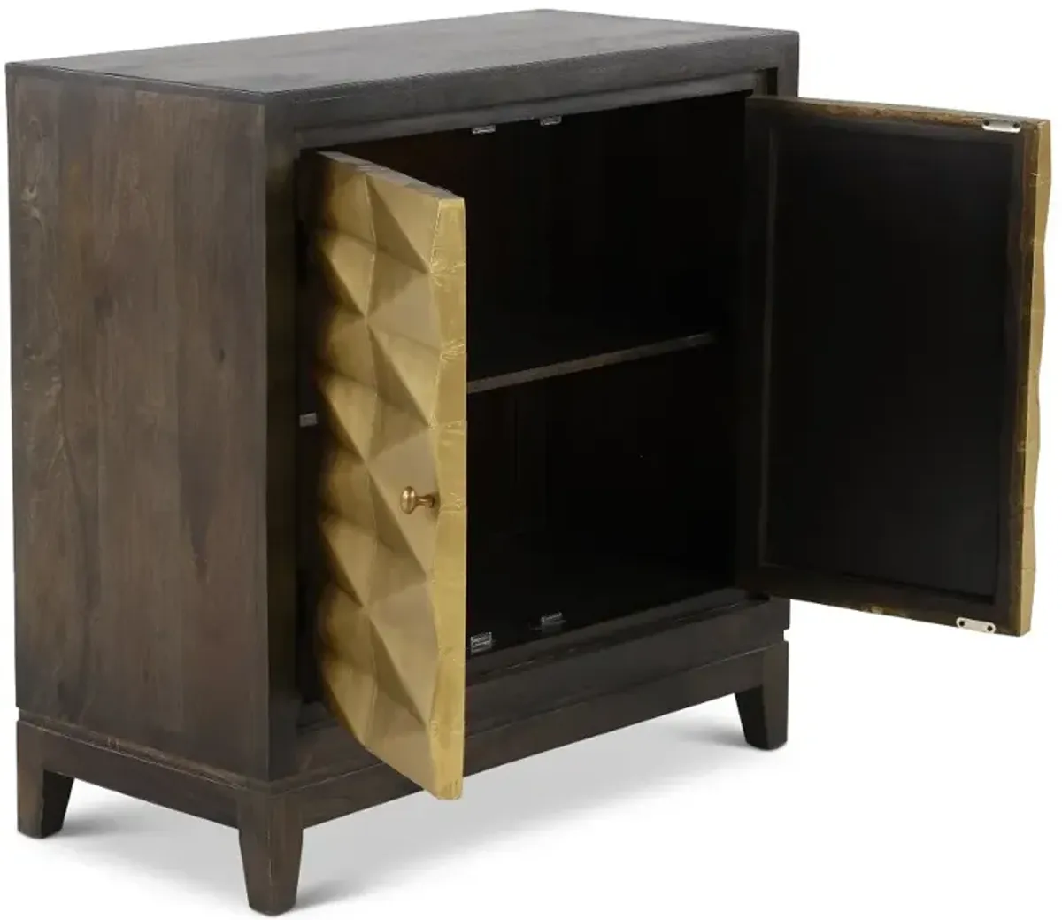 Abshire Dark Brown and Gold 2-Door Cabinet
