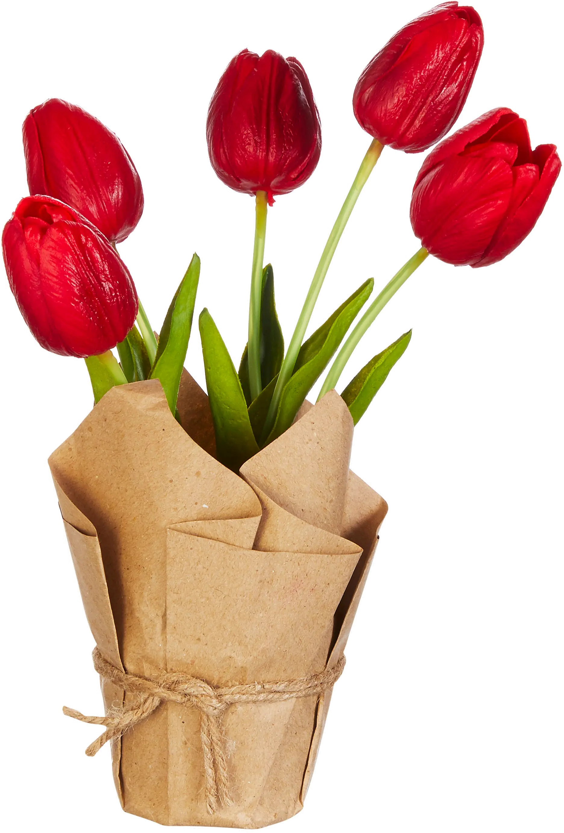 10 Inch Faux Real Touch Red Potted Tulips Arrangement