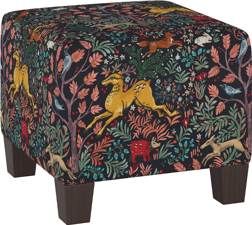 Blaire Navy Woodland Square Ottoman - Skyline Furniture