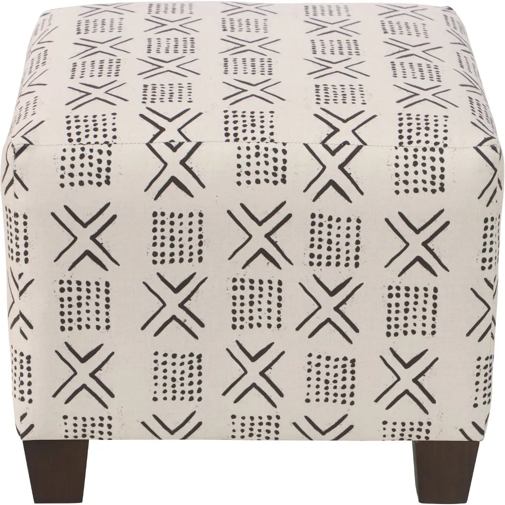 Blaire Cream Geometric Square Ottoman - Skyline Furniture