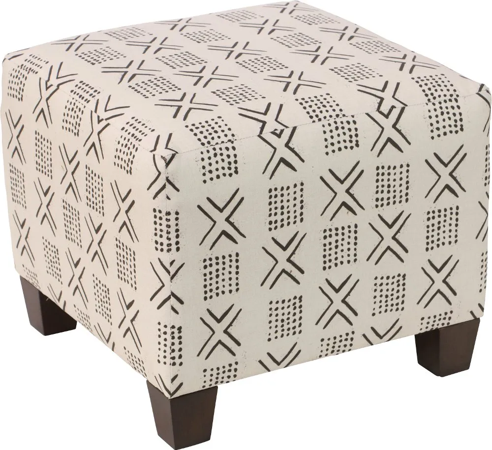 Blaire Cream Geometric Square Ottoman - Skyline Furniture