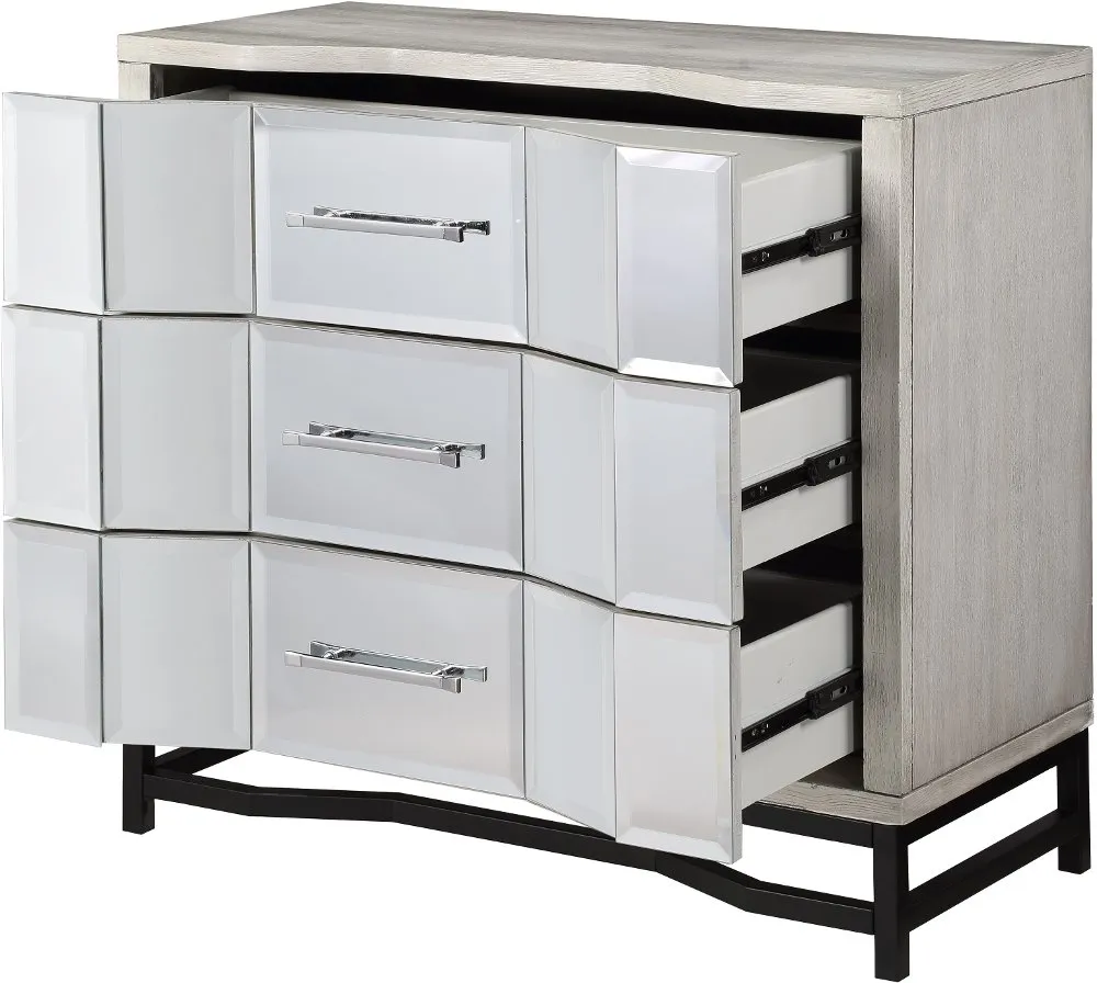 Contemporary White Three Drawer Chest with Dark Metal Base