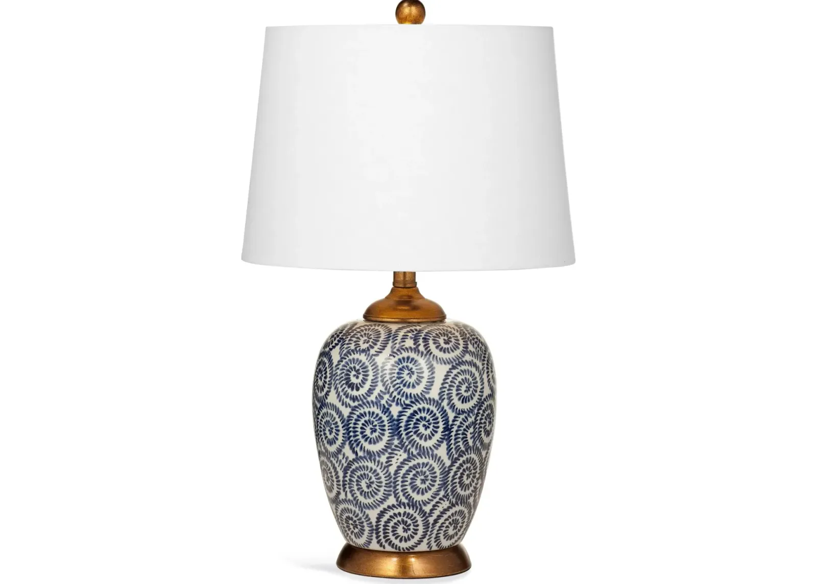 Royal Blue and White Spiral Table Lamp with Rustic Bronze Base