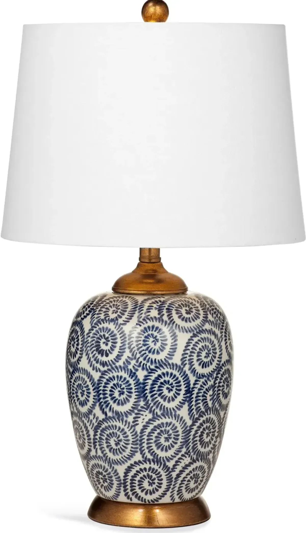 Royal Blue and White Spiral Table Lamp with Rustic Bronze Base