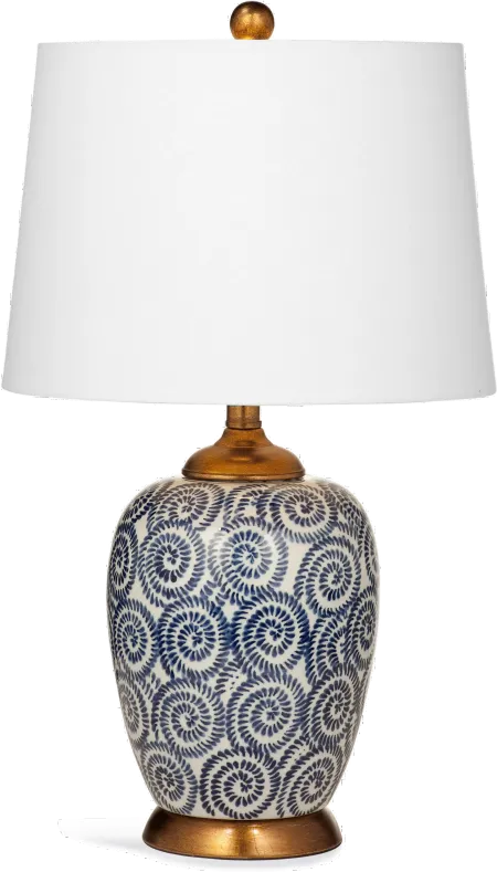 Royal Blue and White Spiral Table Lamp with Rustic Bronze Base