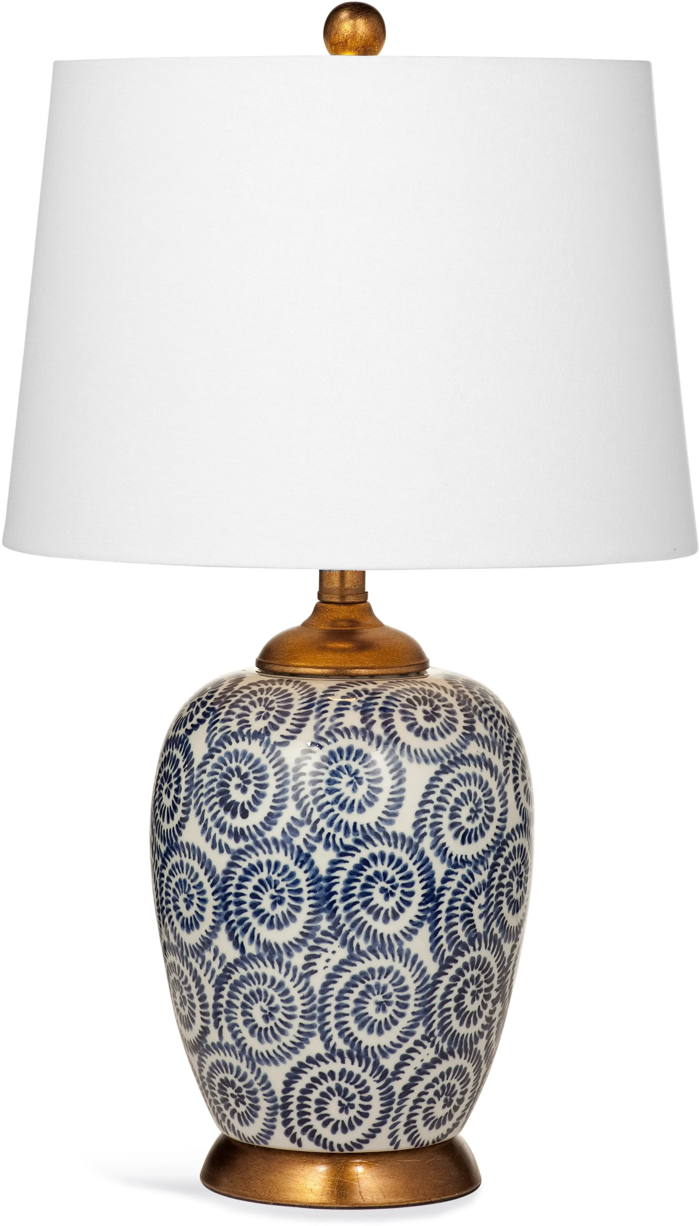 Royal Blue and White Spiral Table Lamp with Rustic Bronze Base