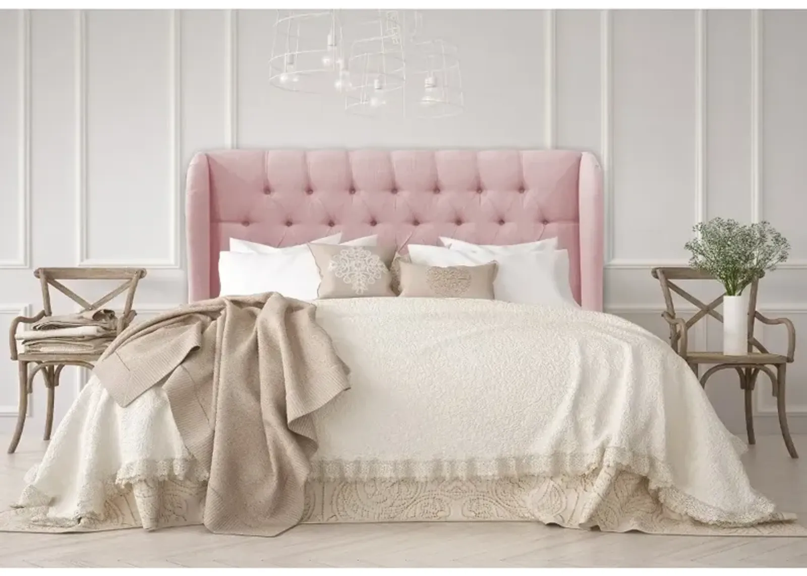 Jaclyn Blush Sloped Wingback California King Headboard - Skyline...