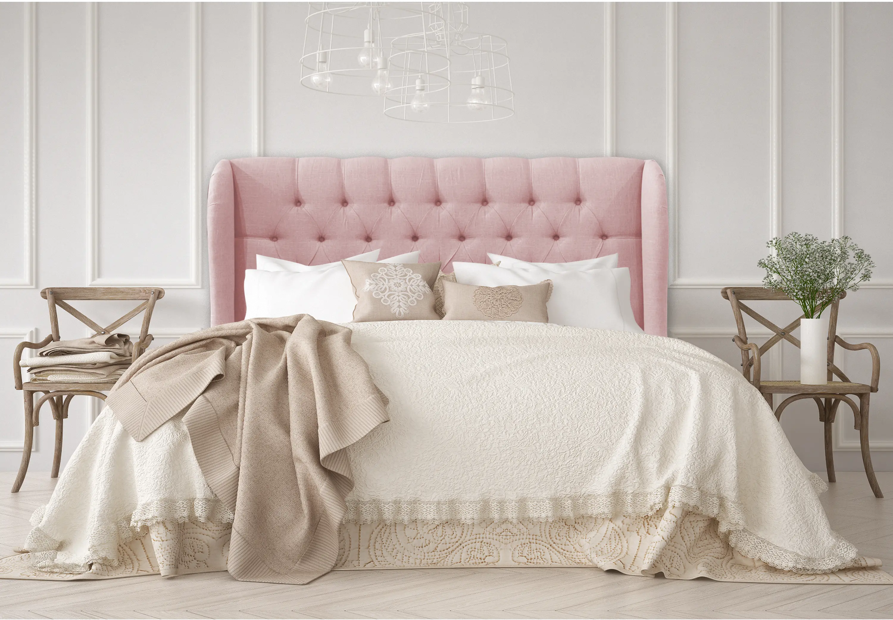 Jaclyn Blush Sloped Wingback California King Headboard - Skyline...