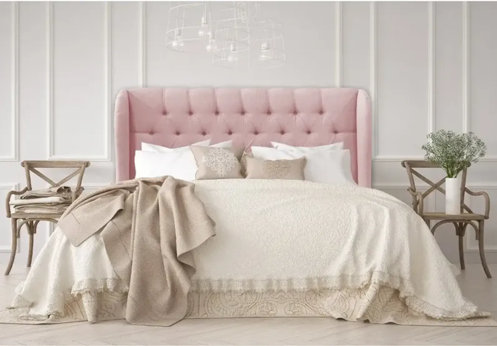 Jaclyn Blush Sloped Wingback King Headboard - Skyline Furniture