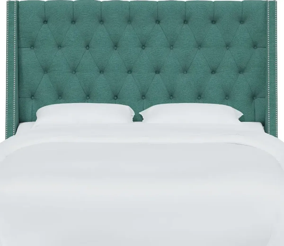 Riley Teal Tufted Wingback King Headboard - Skyline Furniture