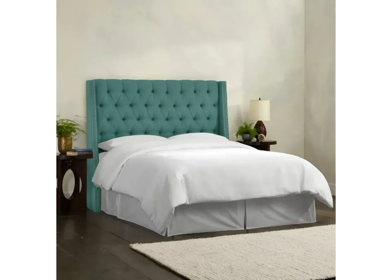 Riley Teal Tufted Wingback King Headboard - Skyline Furniture