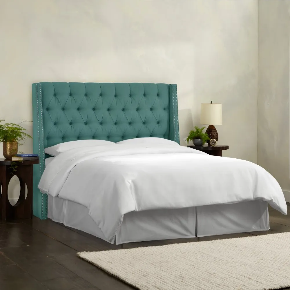 Riley Teal Tufted Wingback King Headboard - Skyline Furniture