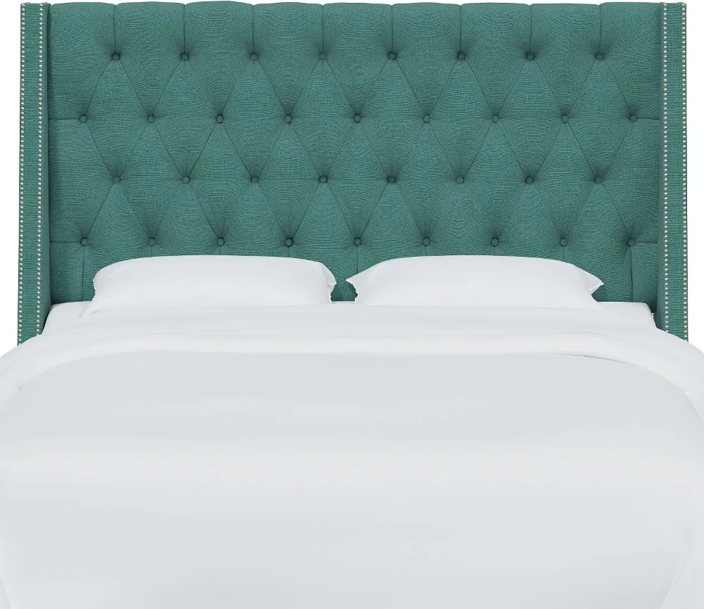 Riley Teal Tufted Wingback Queen Headboard - Skyline Furniture