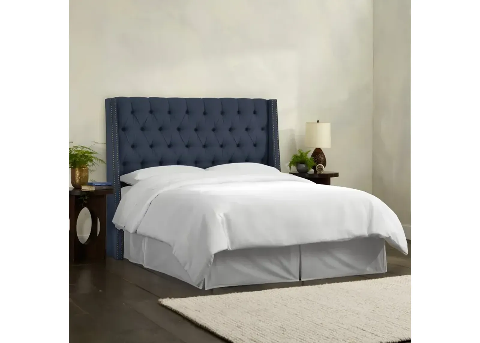 Riley Navy Tufted Wingback California King Headboard - Skyline...