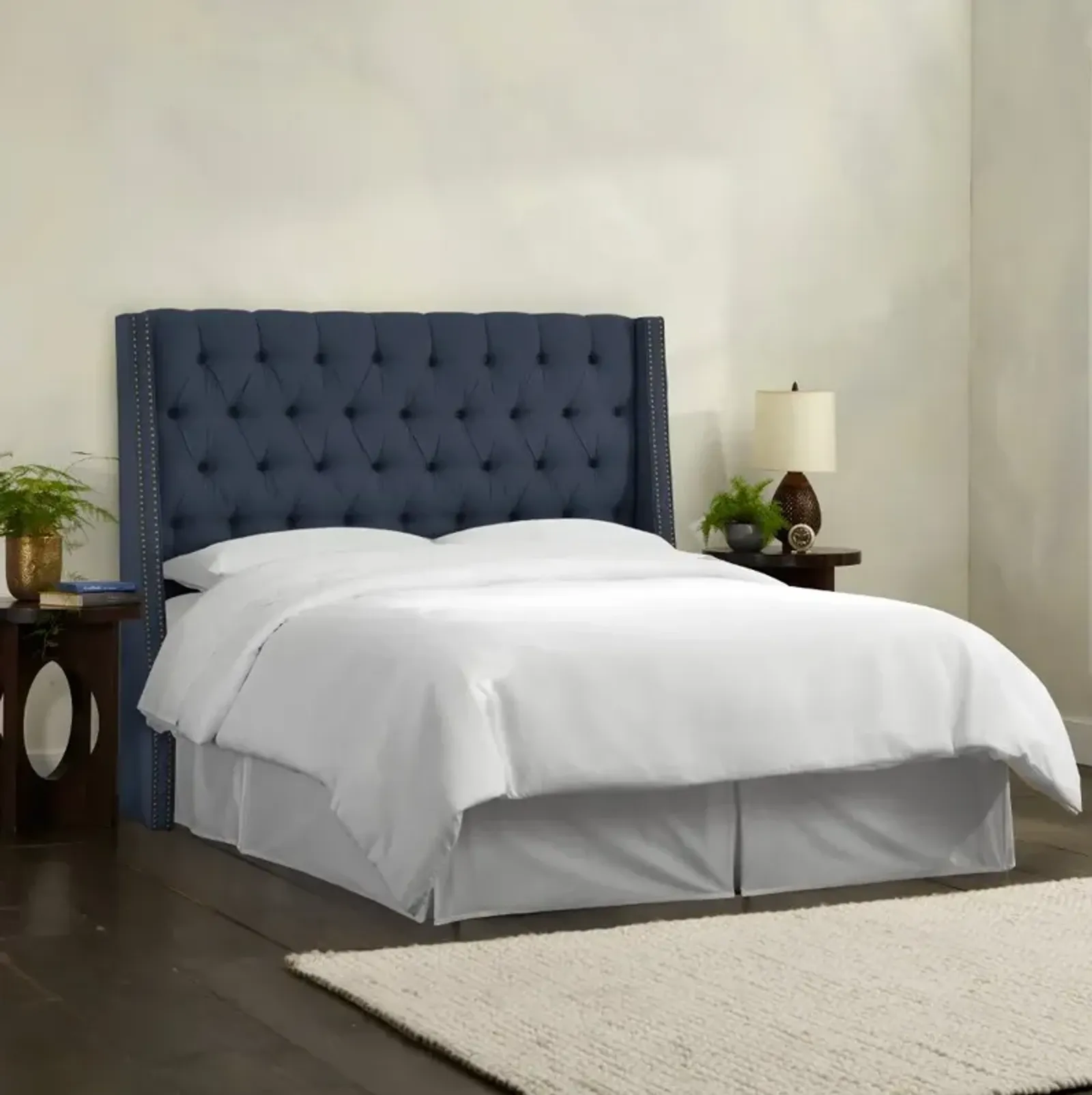 Riley Navy Tufted Wingback California King Headboard - Skyline...