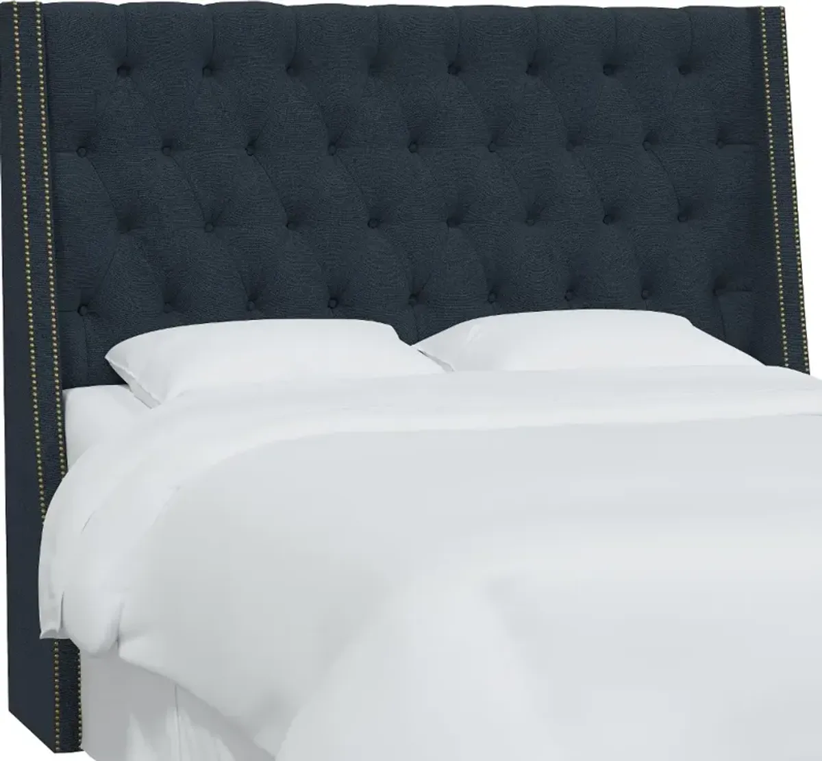 Riley Navy Tufted Wingback Queen Headboard - Skyline Furniture