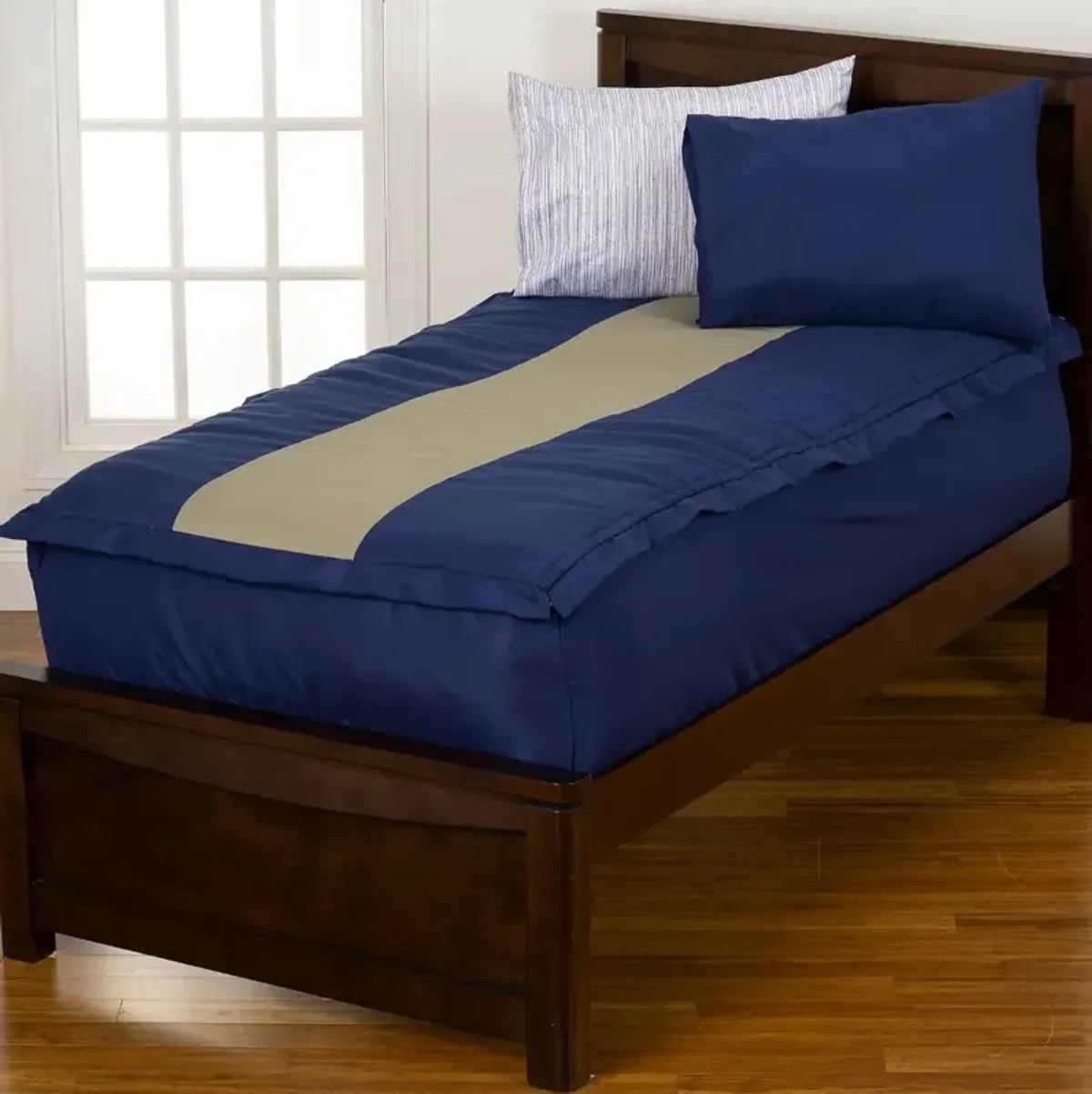 Navy Blue and Beige Twin Rally Stripe Bunkie Deluxe Bedding