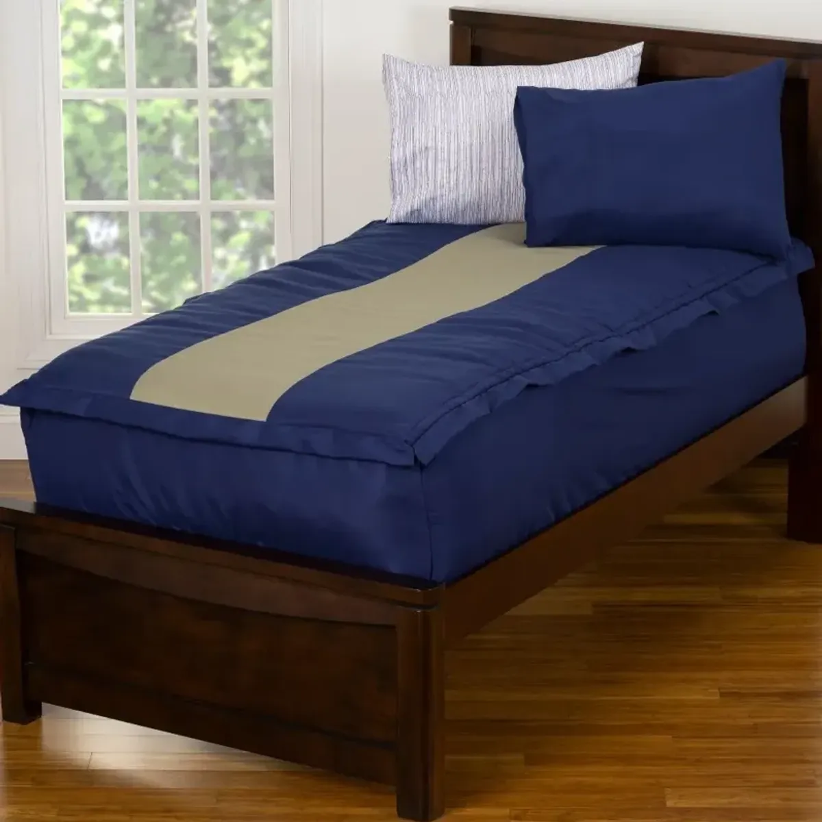 Navy Blue and Beige Twin Rally Stripe Bunkie Deluxe Bedding