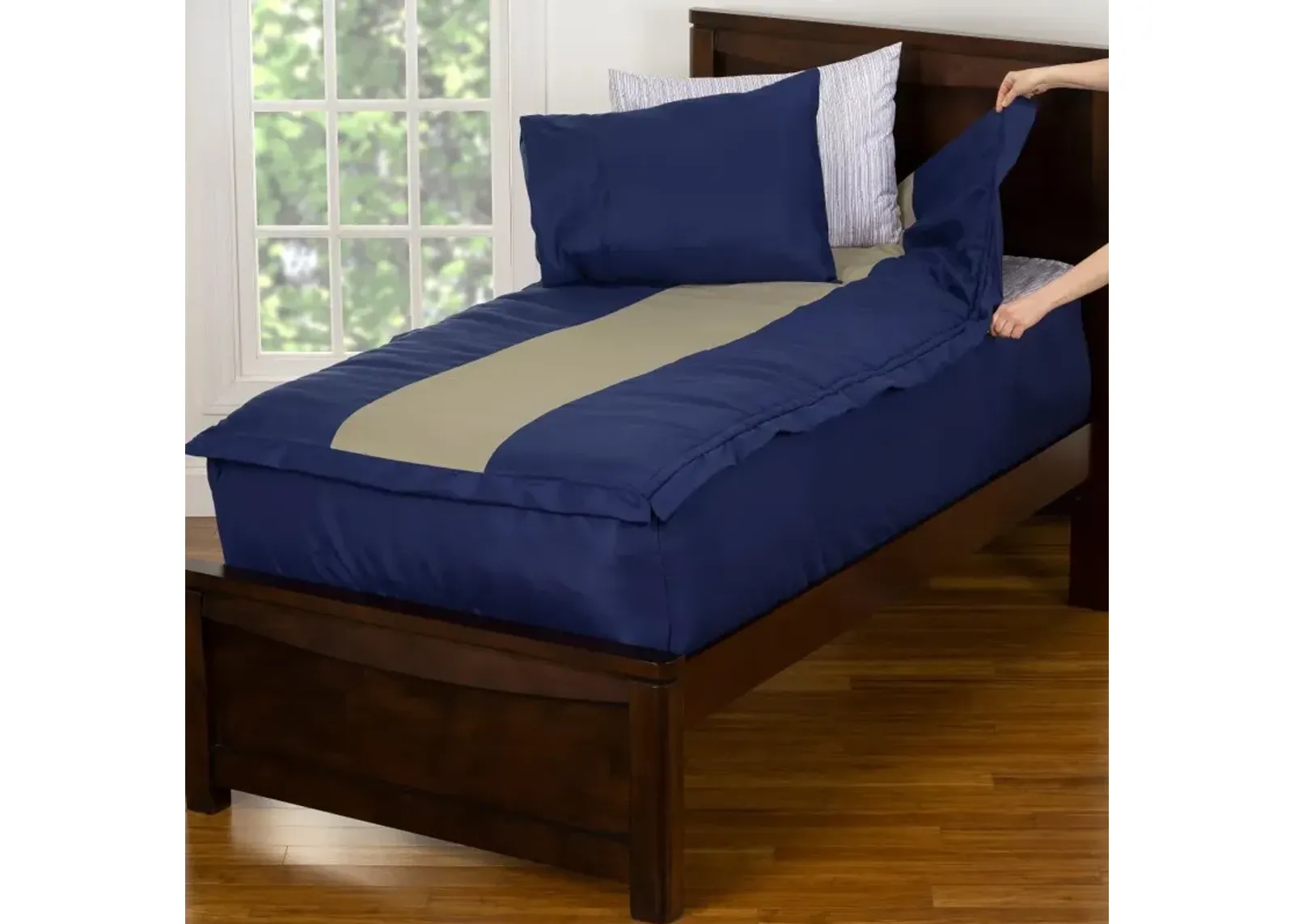 Navy Blue and Beige Twin Rally Stripe Bunkie Deluxe Bedding