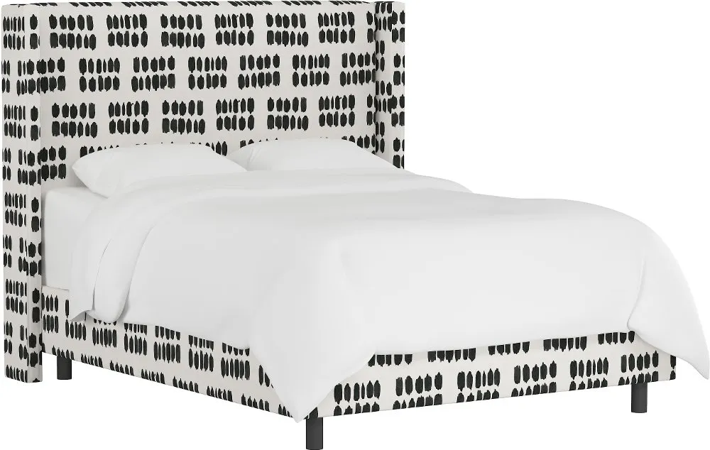 Penelope Black Dot Straight Wingback California King Bed - Skyline...