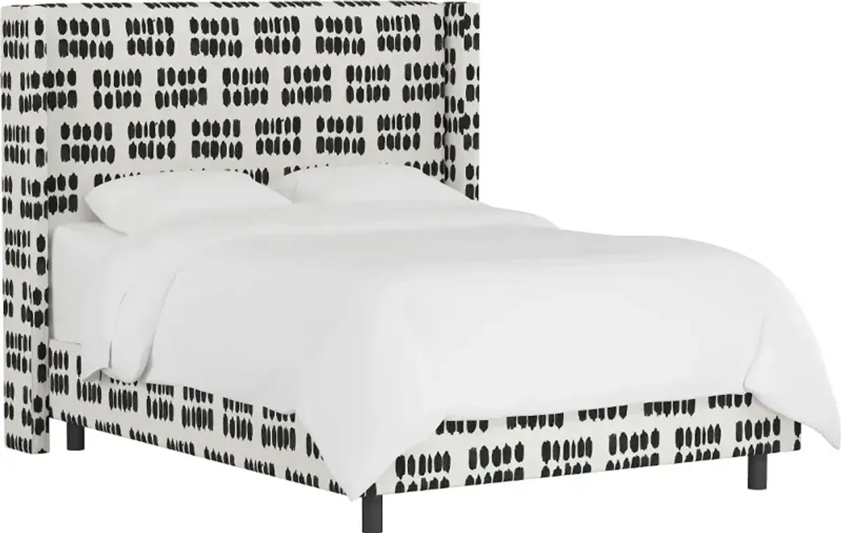 Penelope Black Dot Straight Wingback Queen Bed - Skyline Furniture