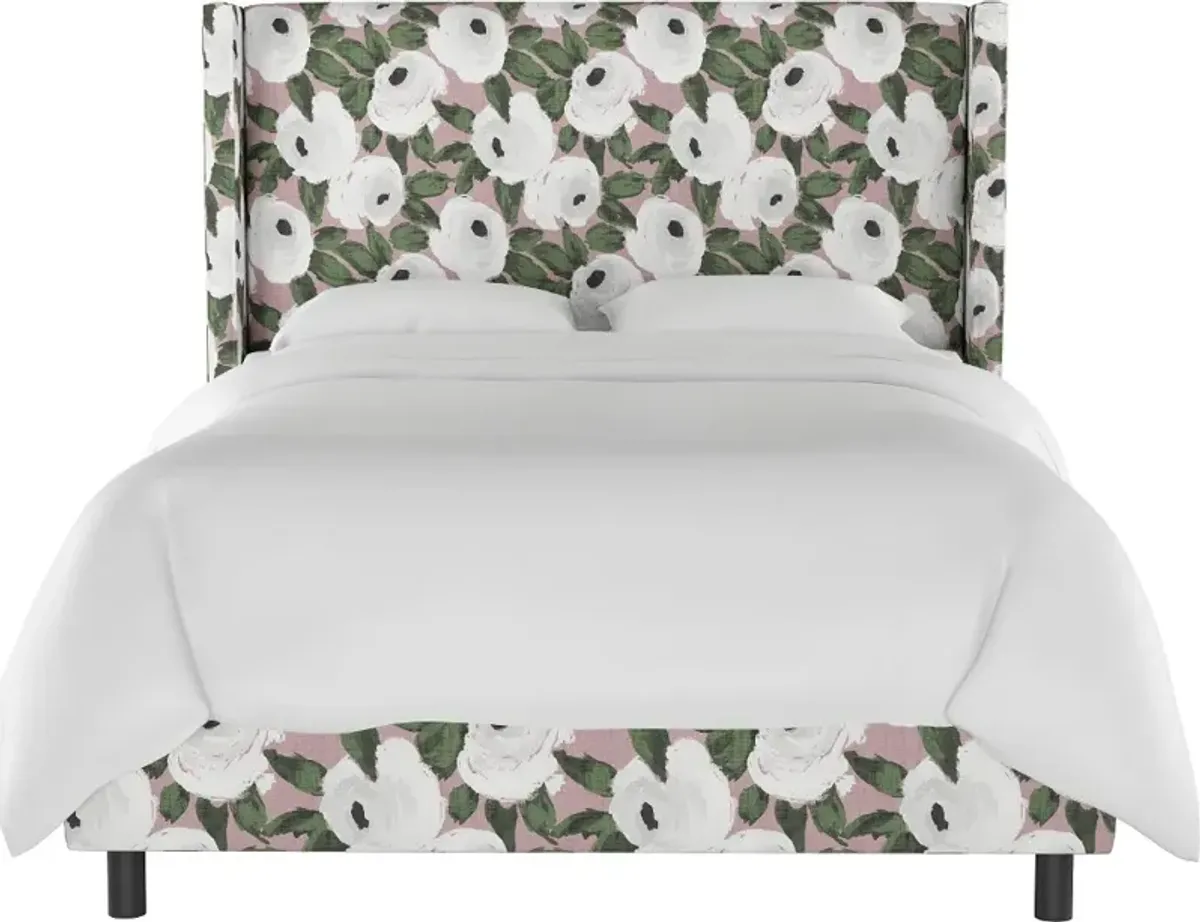 Penelope Rose Floral Straight Wingback King Bed - Skyline Furniture