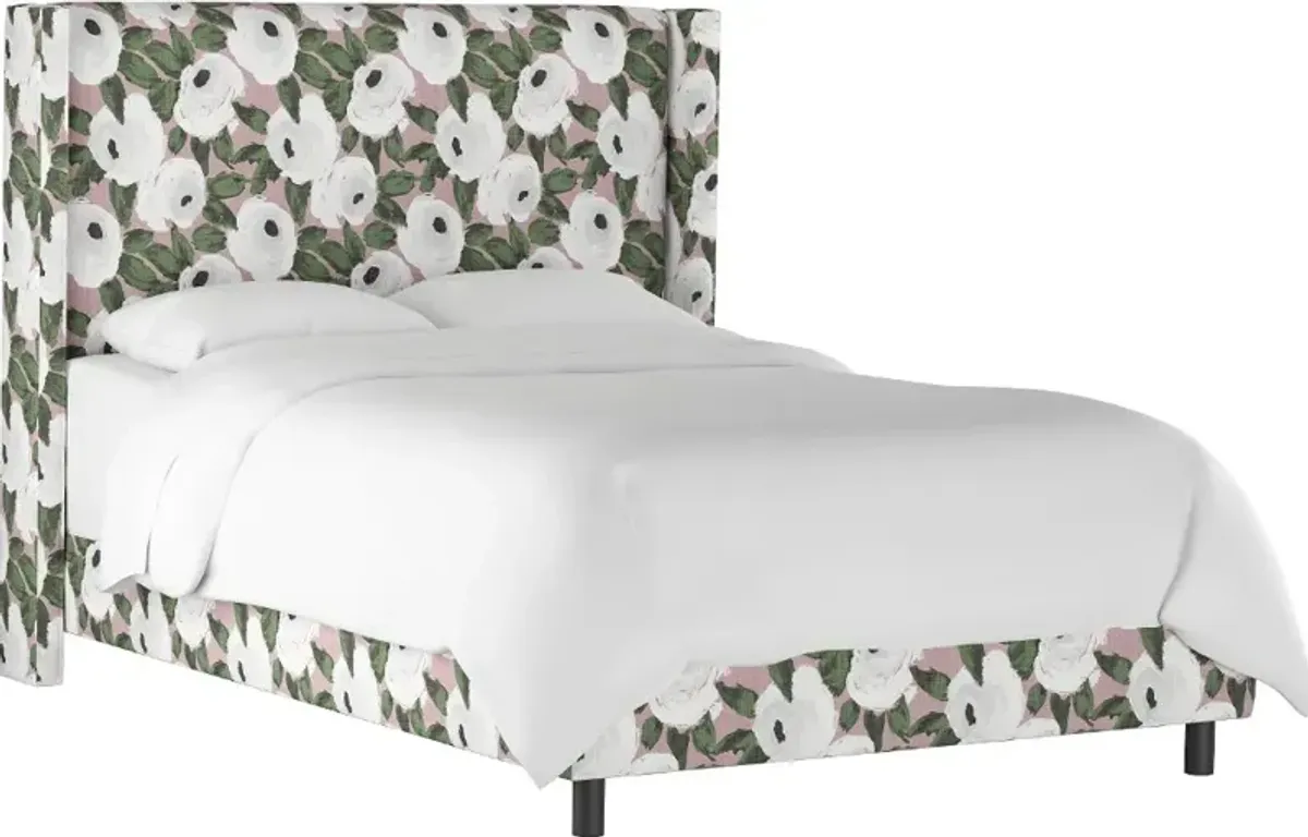 Penelope Rose Floral Straight Wingback King Bed - Skyline Furniture