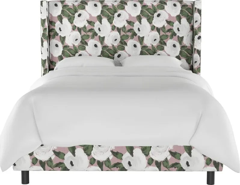 Penelope Rose Floral Straight Wingback Queen Bed - Skyline Furniture