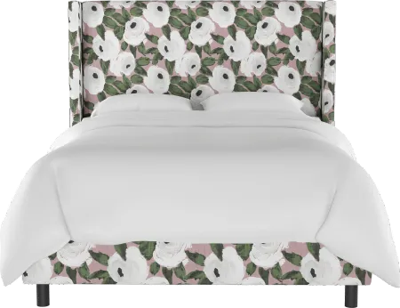Penelope Rose Floral Straight Wingback Queen Bed - Skyline Furniture