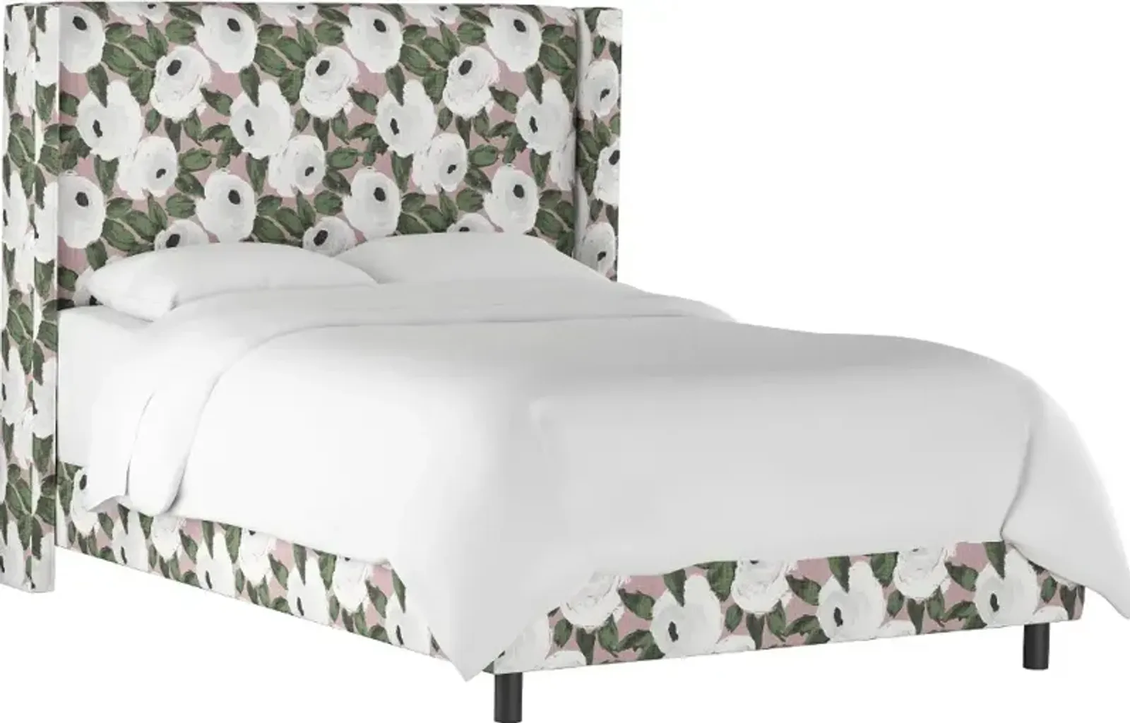 Penelope Rose Floral Straight Wingback Queen Bed - Skyline Furniture