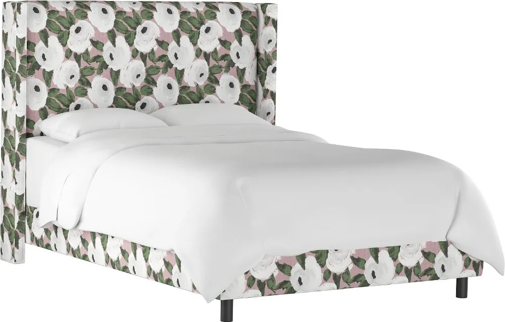 Penelope Rose Floral Straight Wingback Queen Bed - Skyline Furniture